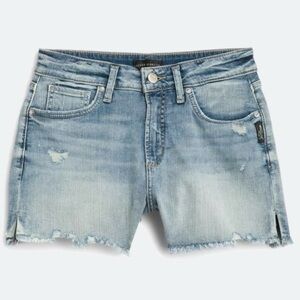 SILVER JEANS CO Avery Curvy Fit High Rise Distressed Denim Jean Shorts - 26
